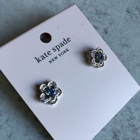 Kate Spade Pierced Earrings Light Sapphire Jeweled Scallops Silver NWT - Picture 9 of 10